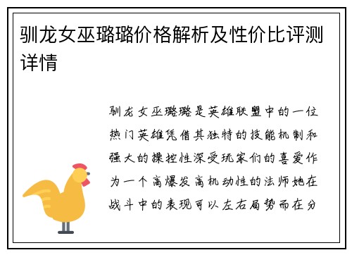 驯龙女巫璐璐价格解析及性价比评测详情